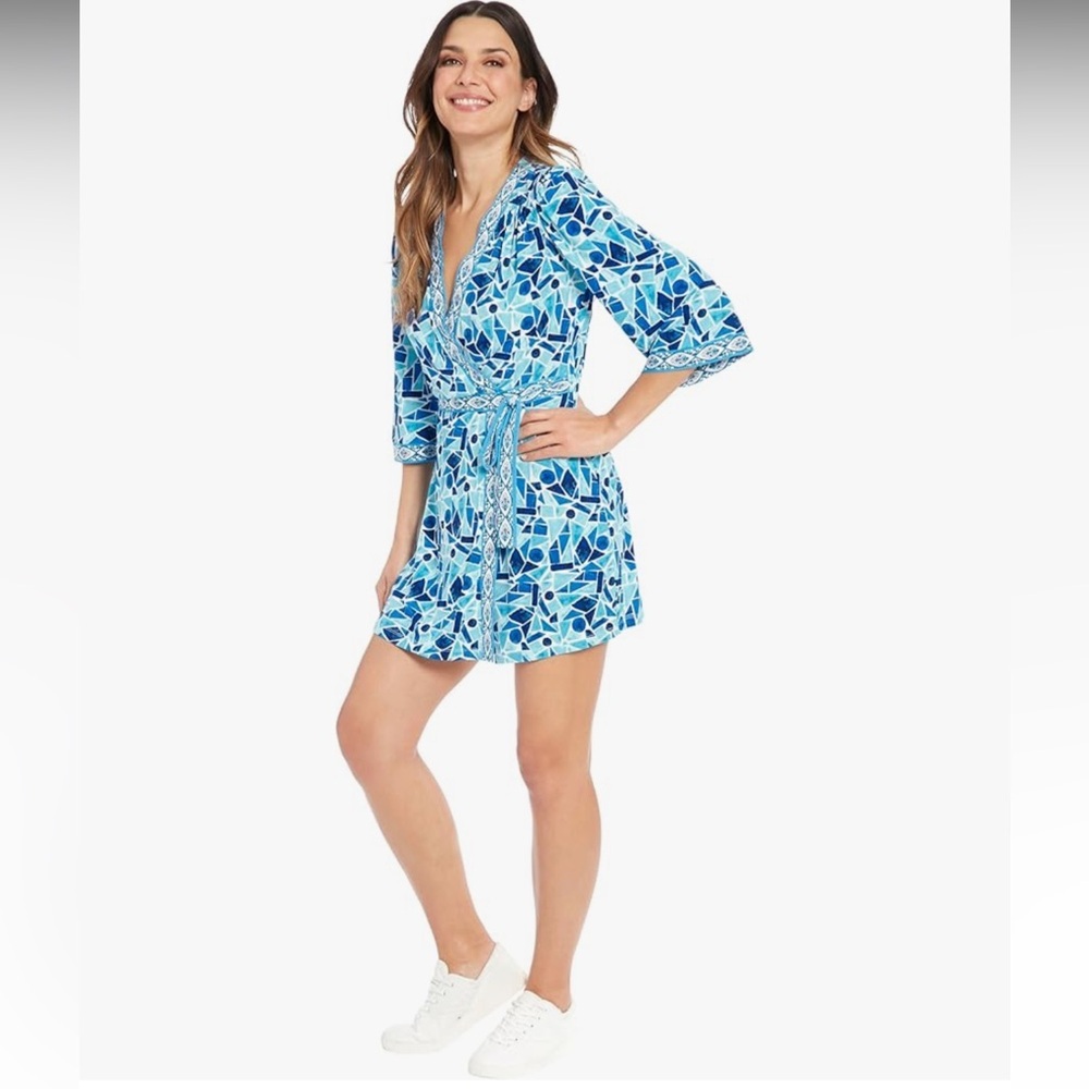 NWT London Times womens Casual Mini Romper Short Summer Style Faux Wrap Rompers - Picture 2 of 7